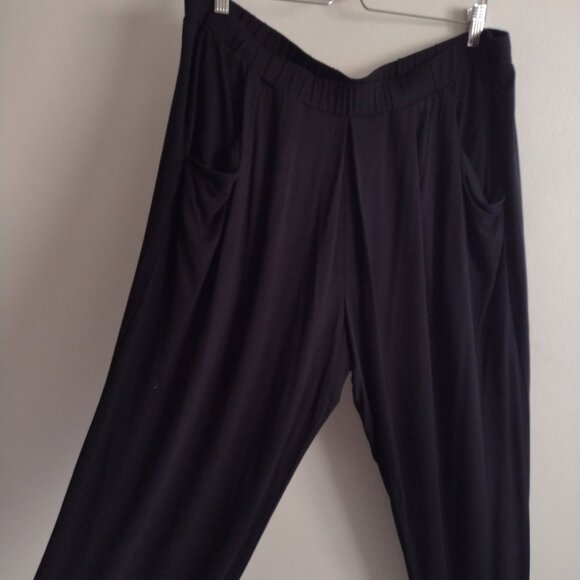 Eileen Fisher Black Pull On Pants XL Relaxed Fit Cropped Stretch Knit Trousers - Picture 6 of 11